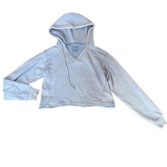 American Eagle Cropped Oversize French Terry V-Neck Hoodie XS Blue #319i - Picture 3 of 16